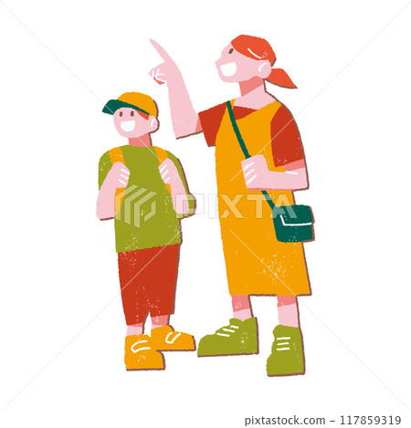 Illustration of a brother and sister going out Illustration of a brother and sister going out 117859319