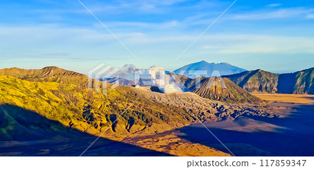 beautiful view of Mount Bromo landscape beautiful view of Mount Bromo landscape 117859347