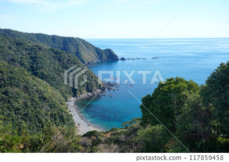 The blue waters of Tosa Bay and the coastal scenery of Katabirazaki against the blue sky Ver1 The blue waters of Tosa Bay and the coastal scenery of Katabirazaki against the blue sky Ver1 117859458