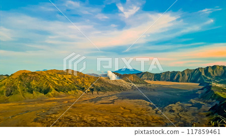 beautiful view of Mount Bromo landscape beautiful view of Mount Bromo landscape 117859461
