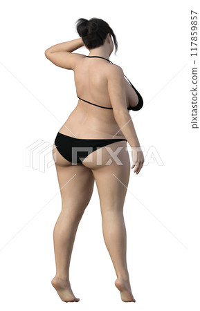 Illustration of a fat woman in a bikini Cute Japanese 3D model full body back view facing right 117859857