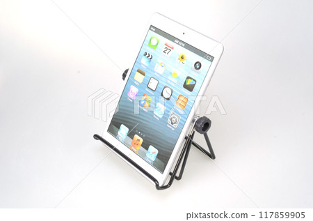 Standing laptop holder set up with ipad on desk Standing laptop holder set up with ipad on desk 117859905