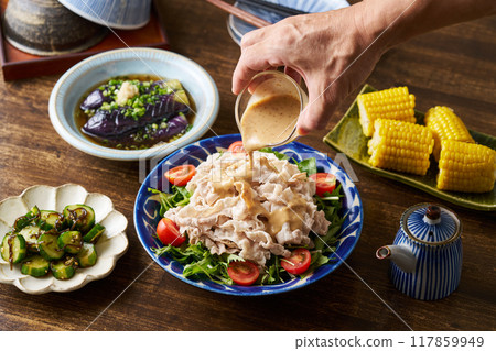 Cold pork belly salad with sesame sauce Cold pork belly salad with sesame sauce 117859949