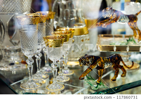 Bohemian crystal in shop showcase 117860731