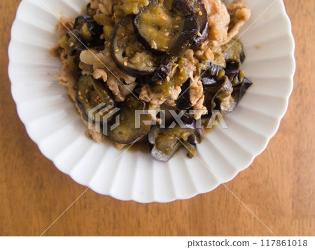 Pork and eggplant stir-fried with miso Pork and eggplant stir-fried with miso 117861018