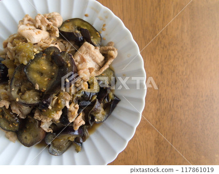 Pork and eggplant stir-fried with miso Pork and eggplant stir-fried with miso 117861019