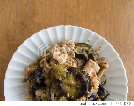 Pork and eggplant stir-fried with miso Pork and eggplant stir-fried with miso 117861020