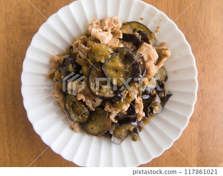 Pork and eggplant stir-fried with miso Pork and eggplant stir-fried with miso 117861021