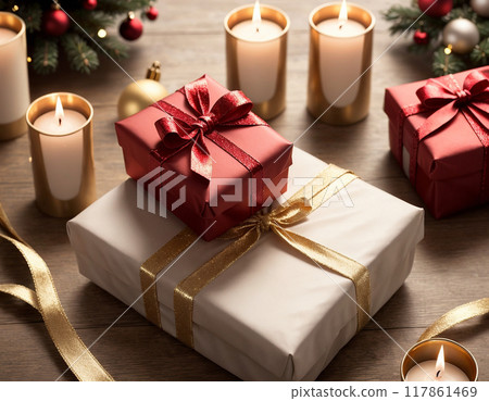 Lovely Christmas background with gifts and decorations 117861469