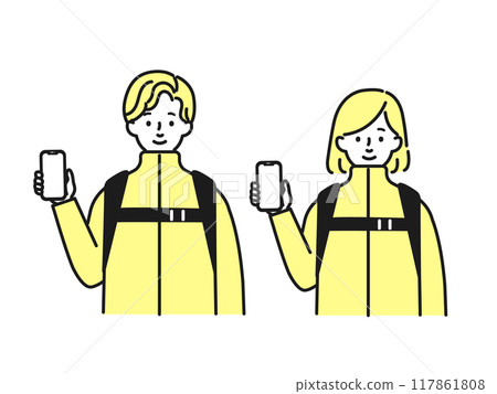 為使用智能手機的人準備的插圖素材 117861808