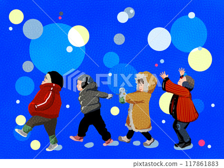 穿著冬衣的孩子們 117861883