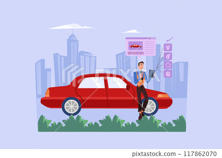People giving reviews on electric car 117862070