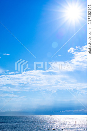 View of the Shonan Sea from Katase Beach in midsummer (Fujisawa City, Kanagawa Prefecture) 117862101