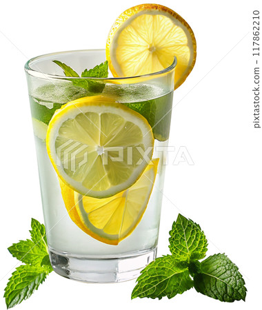glass with lemon and mint 117862210