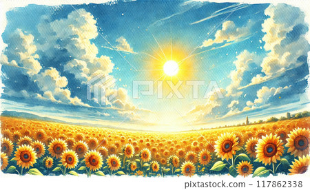 向日葵田畫水彩 向日葵田畫水彩 117862338