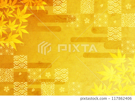 Autumn leaves and gold leaf background 117862406