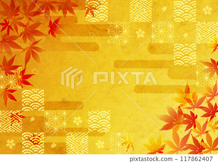 Autumn leaves and gold leaf background 117862407