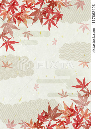 Autumn leaves and Japanese paper background 117862408