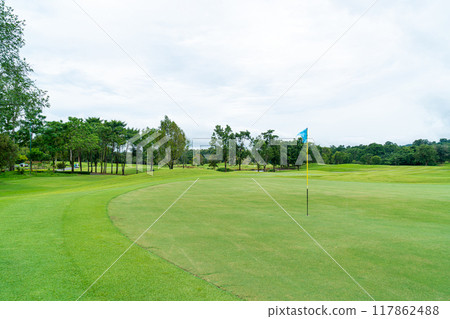 Green with Sand bunkers on Golf course Green with Sand bunkers on Golf course 117862488