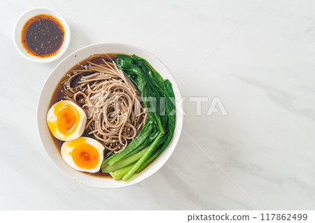 ramen noodles with egg - vegan or vegetarian food style ramen noodles with egg - vegan or vegetarian food style 117862499