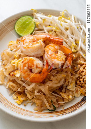 stir-fried noodles with shrimp and sprouts or Pad Thai stir-fried noodles with shrimp and sprouts or Pad Thai 117862535