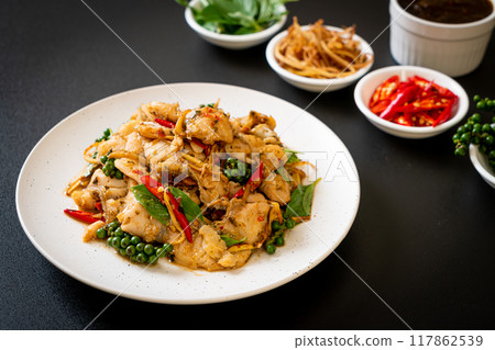 stir fried holy basil with fish and herb stir fried holy basil with fish and herb 117862539