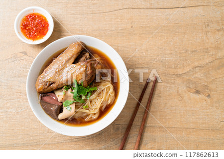 Braised duck noodles with brown soup 117862613