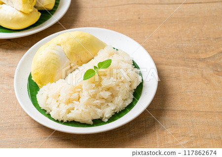 Durian sticky rice on plate Durian sticky rice on plate 117862674