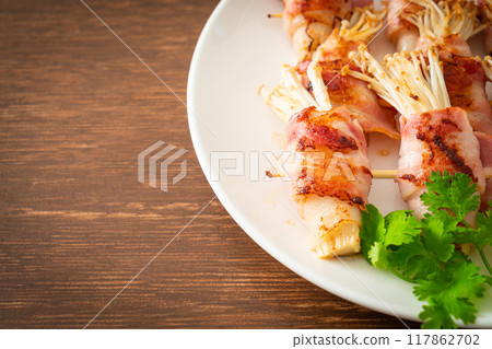 Bacon Wrapped Golden Needle Mushroom Bacon Wrapped Golden Needle Mushroom 117862702