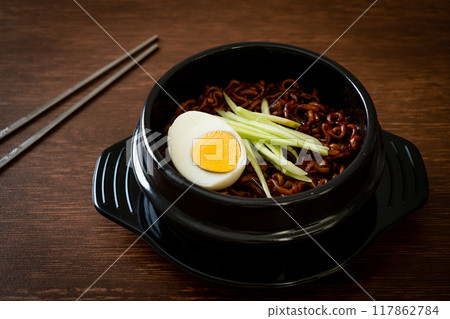 Korean Instant Noodle with Black Bean Sauce (Jajangmyeon or JJajangmyeon) 117862784