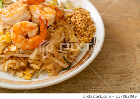 stir-fried noodles with shrimp and sprouts or Pad Thai stir-fried noodles with shrimp and sprouts or Pad Thai 117862849