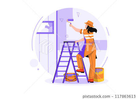 Woman painter painting wall Woman painter painting wall 117863613