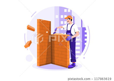 Construction workers building the wall 117863619