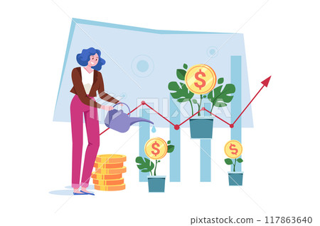 Girl With An Investment Loan Illustration concept on white background Girl With An Investment Loan Illustration concept on white background 117863640
