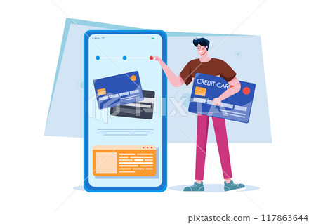 Man Holding Credit Card Illustration concept on white background Man Holding Credit Card Illustration concept on white background 117863644