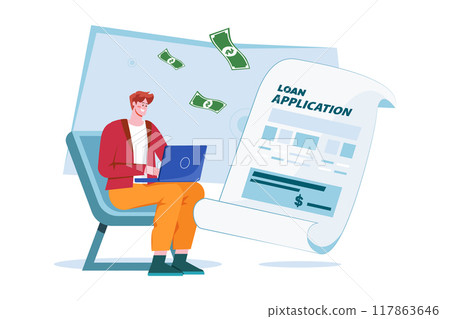 Man Applying For A Loan Using A Laptop Illustration concept on white background 117863646