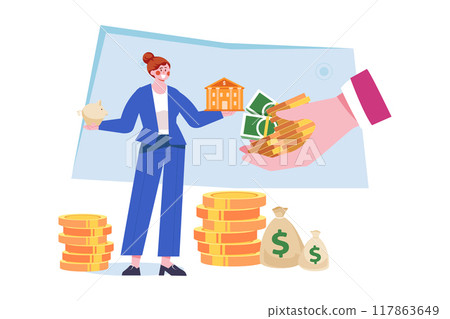 Girl With Loan Money Illustration concept on white background Girl With Loan Money Illustration concept on white background 117863649