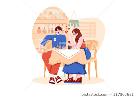 Couple drinking coffee in a coffee shop Couple drinking coffee in a coffee shop 117863651