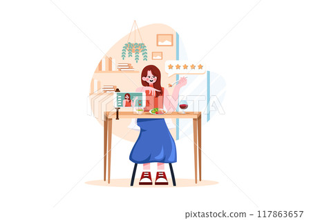 Blogger Woman Trying Food and Making Review 117863657