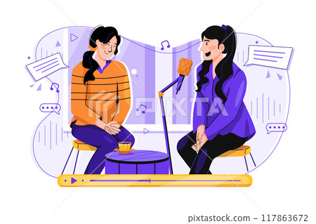 Podcast interview Illustration concept on white background Podcast interview Illustration concept on white background 117863672