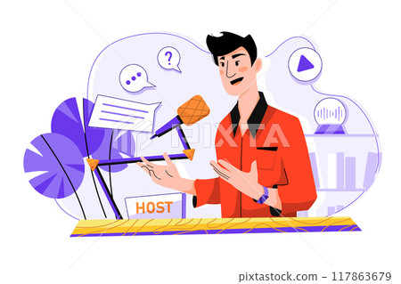 Man Hosting Podcast Illustration concept on white background 117863679