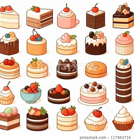 Cute cupcake illustration set Cute cupcake illustration set 117863716