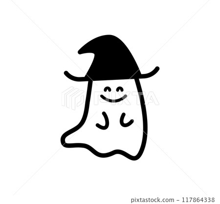 Illustration of a smiling ghost wearing a hat Illustration of a smiling ghost wearing a hat 117864338