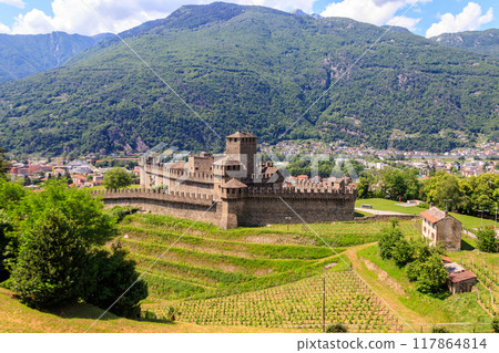 Montebello Castle in Bellinzona, Switzerland. UNESCO World Heritage Site 117864814