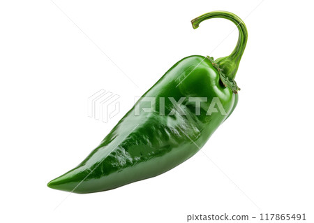Green Poblano Ancho Chili Pepper isolated on a white background. 117865491
