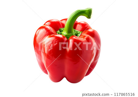 Red bell pepper with green stem isolated on a white transparent background. 117865516
