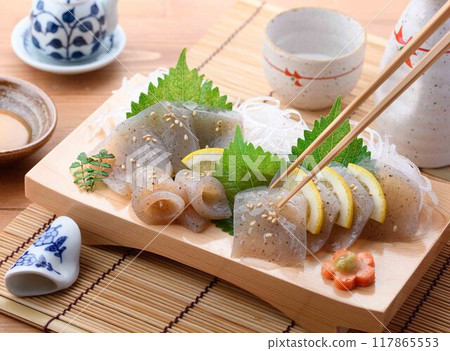 Sashimi konnyaku made from regular konnyaku Sashimi konnyaku made from regular konnyaku 117865553