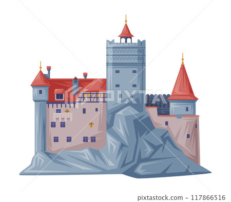 Bran Castle in Transylvania as Romania Traditional Symbol and Object Vector Illustration Bran Castle in Transylvania as Romania Traditional Symbol and Object Vector Illustration 117866516