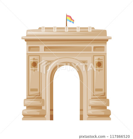 Triumphal Arch with Flag as Romania Traditional Symbol and Object Vector Illustration Triumphal Arch with Flag as Romania Traditional Symbol and Object Vector Illustration 117866520