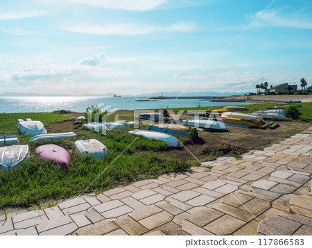 Many boats on the shore 117866583